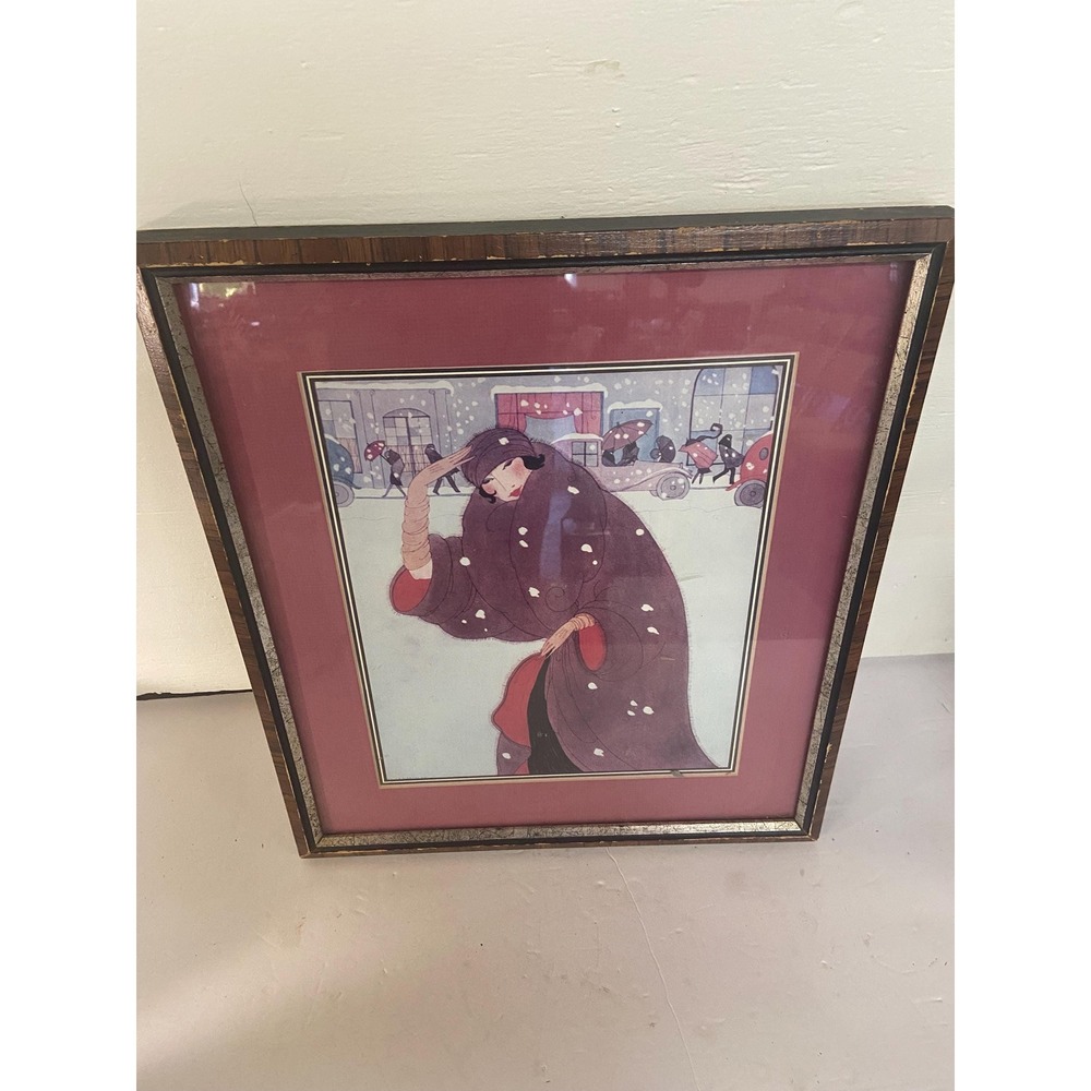 RARE Vintage Vogue 1920 Winter Fashions Art Print in Wooden Frame L15xH17.5